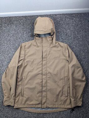 Muji Jacket Water Repellent Rain Full Zip Hooded Beige Tan YKK Zipper Mens Large